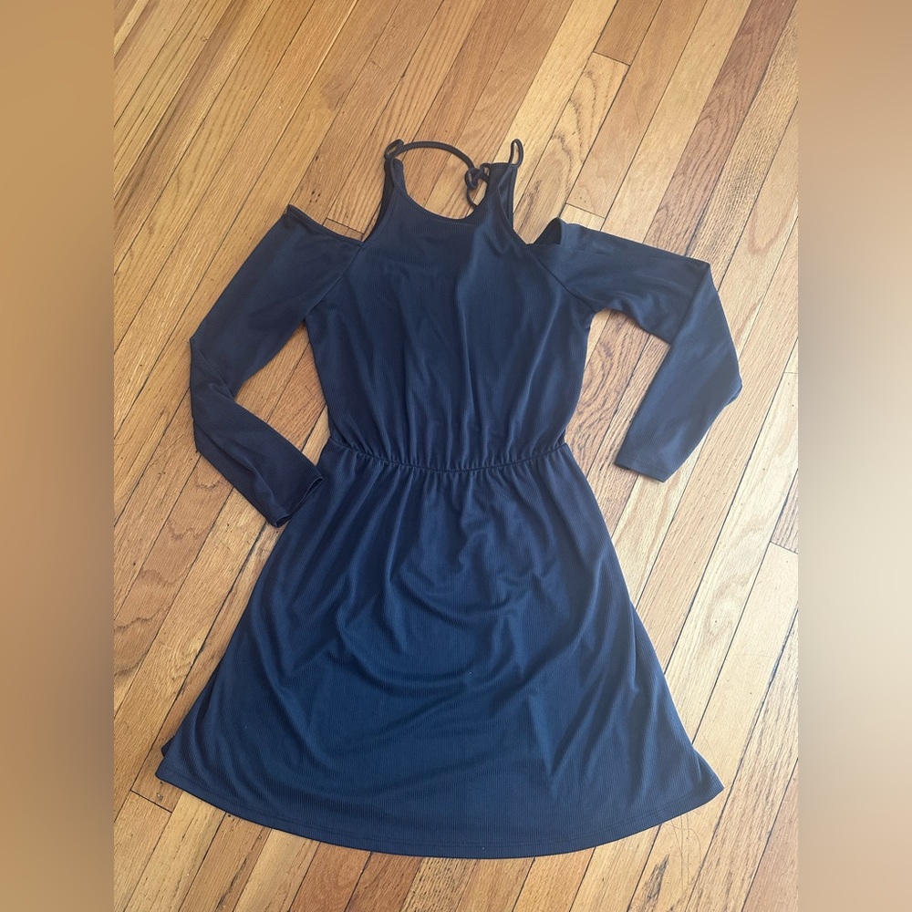 Everly Charcoal Gray Sz. Small Mini Dress. Cold Shoulder Dress.
